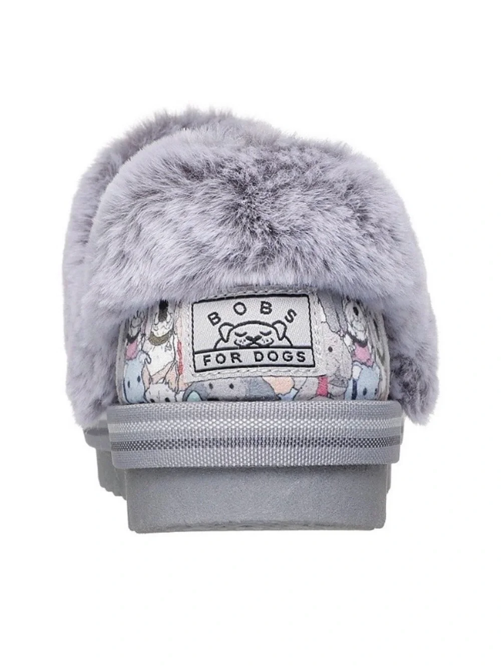 BOBS from Skechers Gray Plush Clog Slippers with Multicolor Puppy Pattern